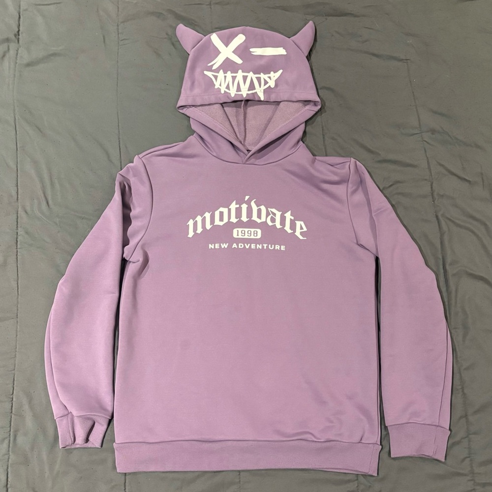 Purple Smiley Face & Horns Hoodie for Men